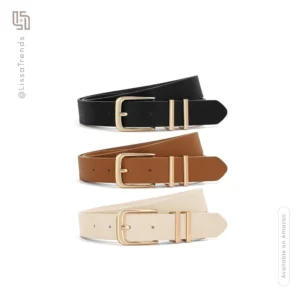 Women's belt set in black brown and beige colors with gold buckle