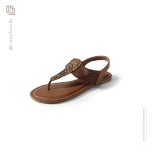 Front view of women's brown thong flip-flops with flat sole
