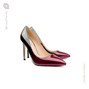 Front view of women's ombre pumps with gradient effect from black to red