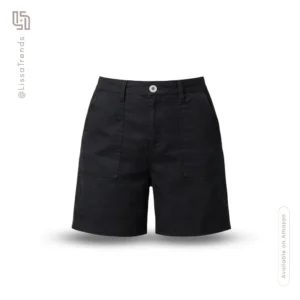 Front view of women's black shorts with high waist