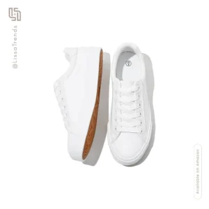 Front view of women's white classic minimalist sneakers with clean design
