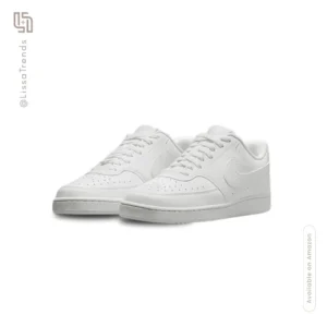 Front view of women's white Nike Air Force sneakers with classic design